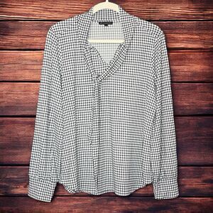 Adrianna Papell Women’s Blouse Size Large, Black/White Check Tie-Neck Secretary